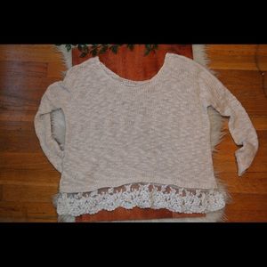 BRAND NEW NUDE SWEATER WITH LACE TRIM